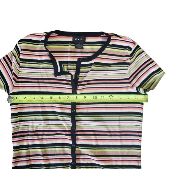 Vintage Y2K Evie Striped Button Cardigan Style Top Womens M Preppy Casual Relax - Picture 7 of 7